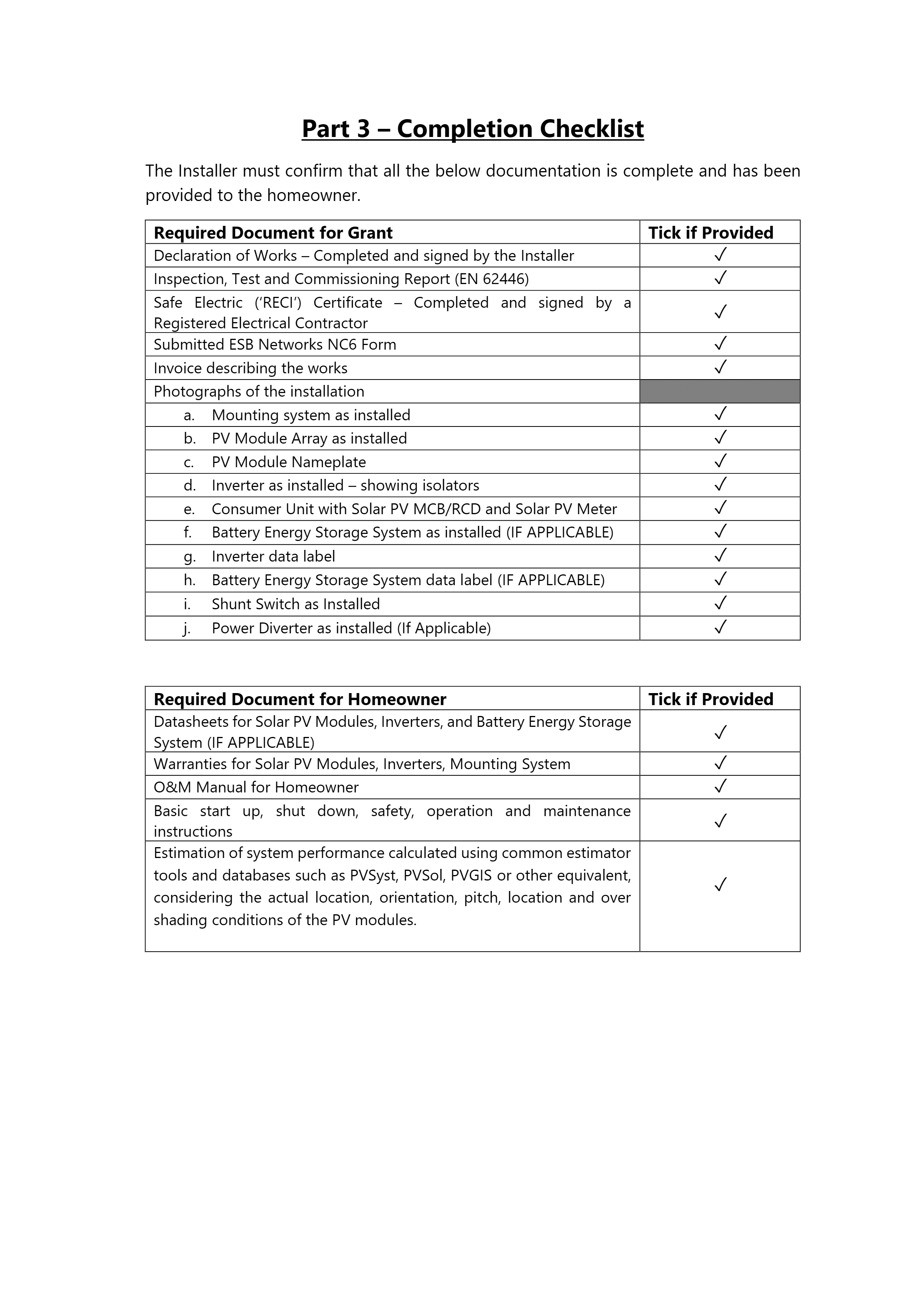Filled Completion Checklist generated by GrantDocs