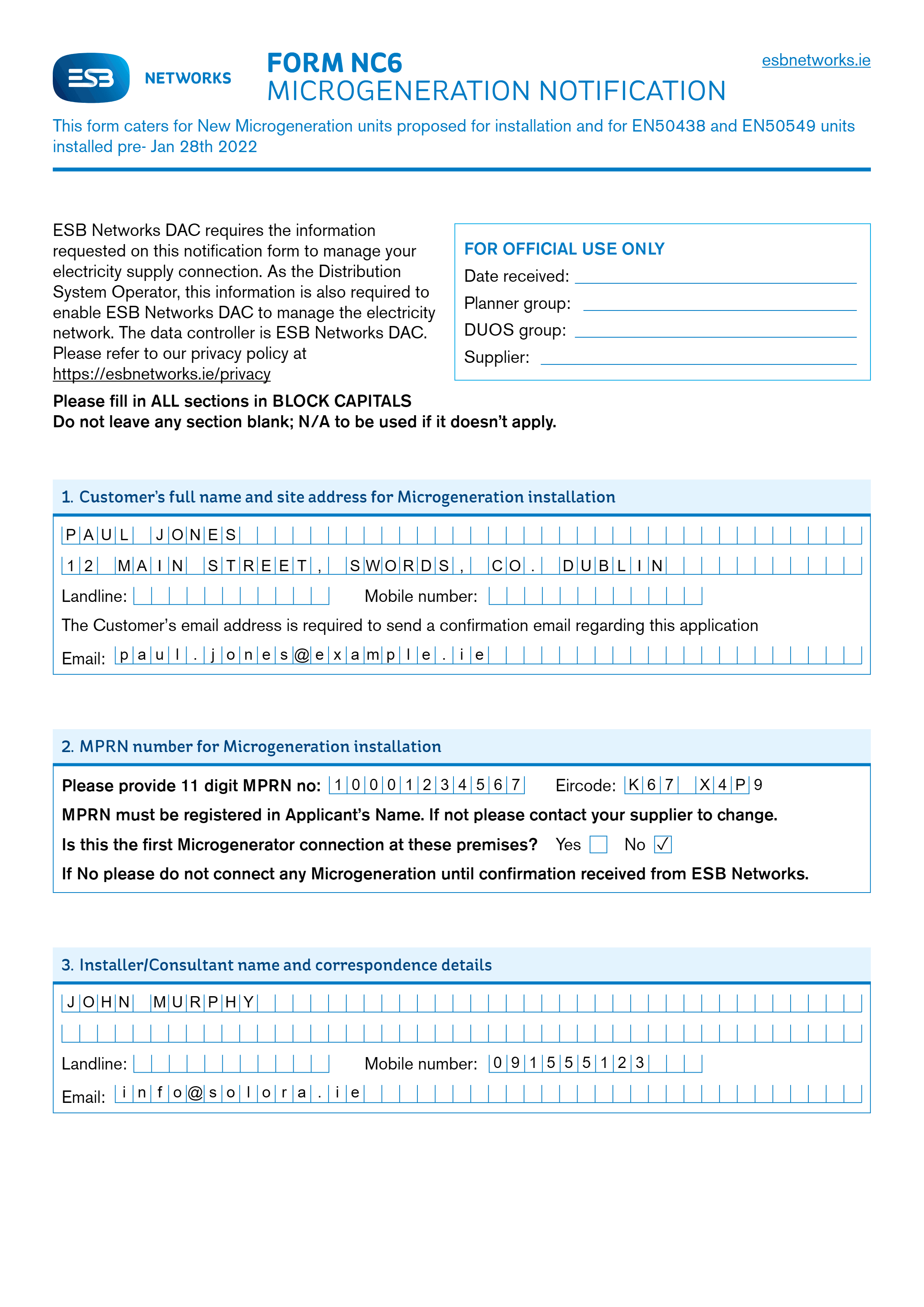 Filled NC6 Form generated by GrantDocs